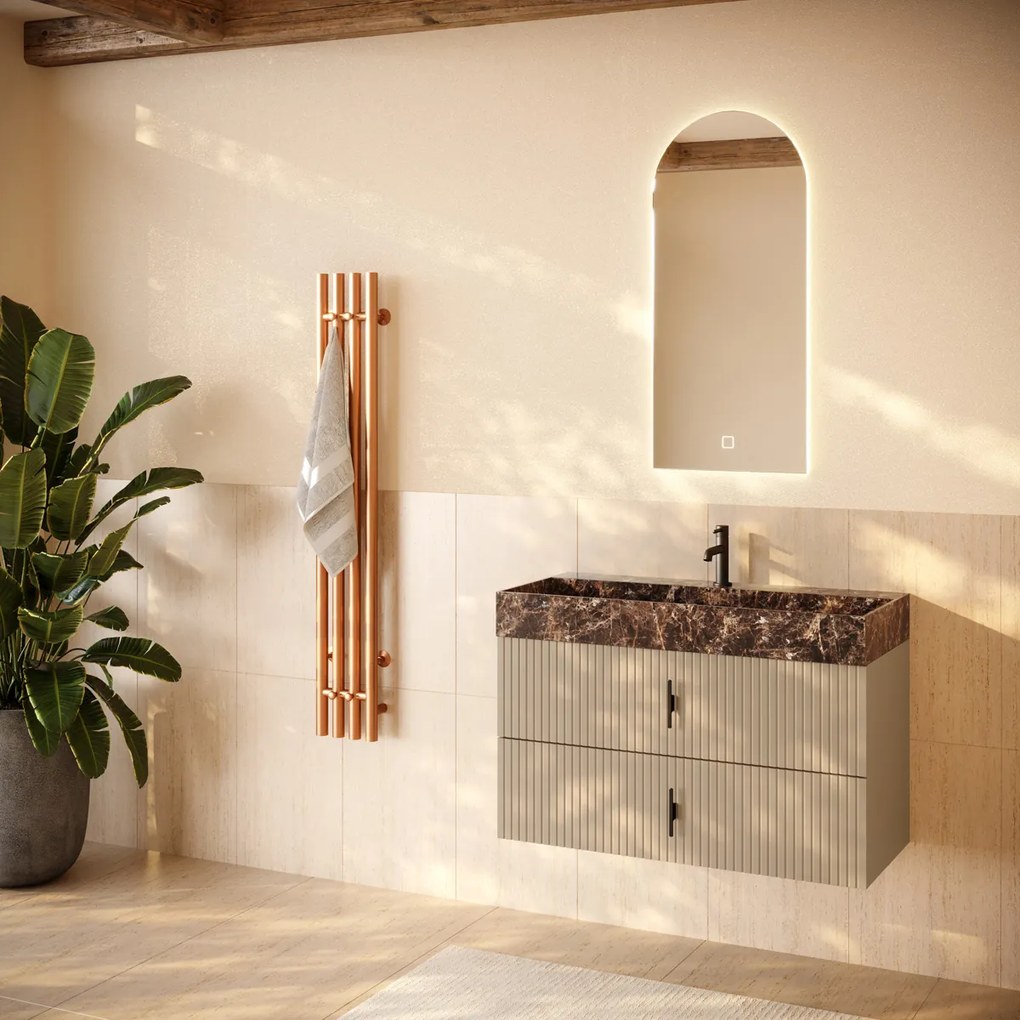 Muebles Murcia badmeubel ribbelfront 100cm macchiato met Dark Emperador wastafel met kraangat