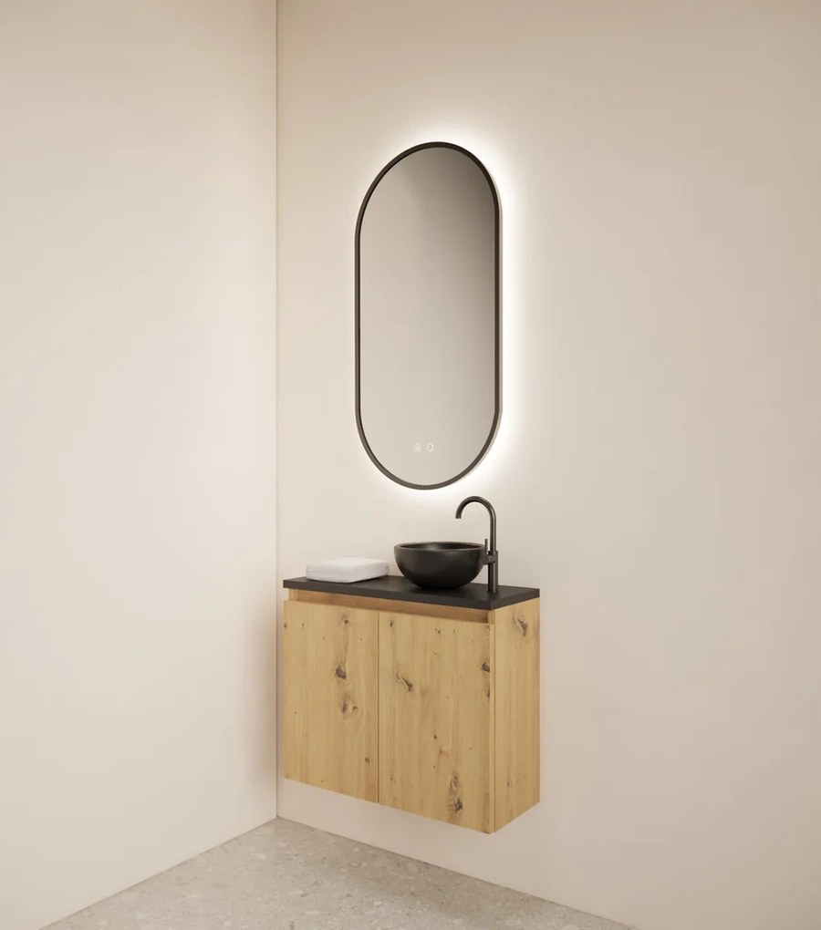 Gliss Design Echo toiletmeubel 60cm artisan eiken met toppaneel zwart mat