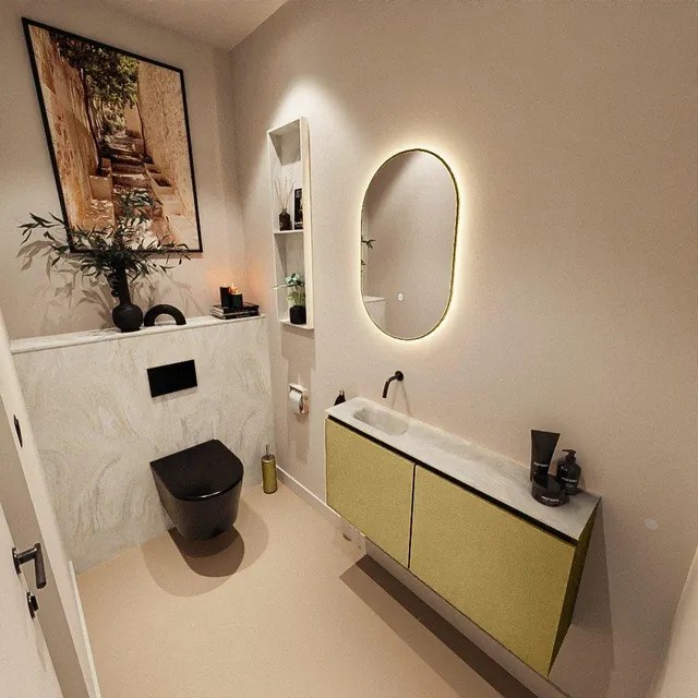 MONDIAZ TURE-DLUX 100cm toiletmeubel Oro. EDEN wastafel Ostra positie links. Zonder kraangat. TUREDX100OROL0OST