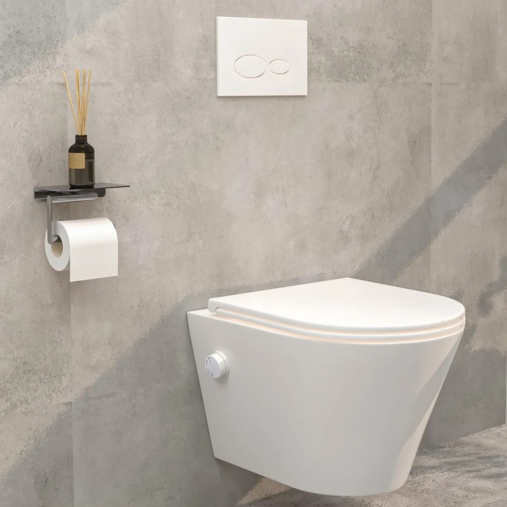 Mueller Afesta randloos toiletpot met bidetsproeier warm/koud en platte softclose zitting wit mat