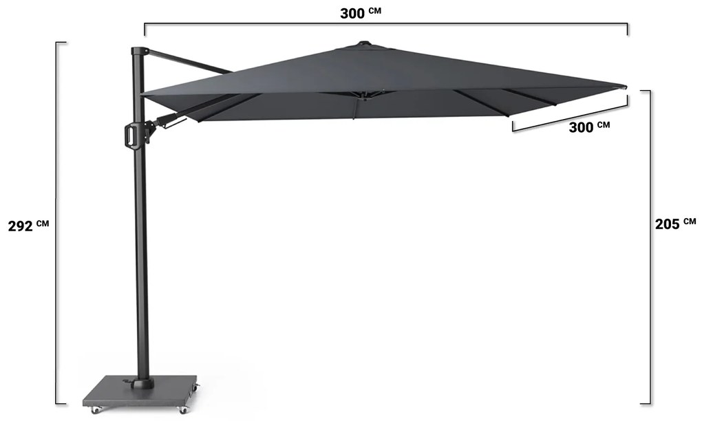 Platinum Challenger Zweefparasol XmT Premium (excl. Voet) Aluminium Zwart