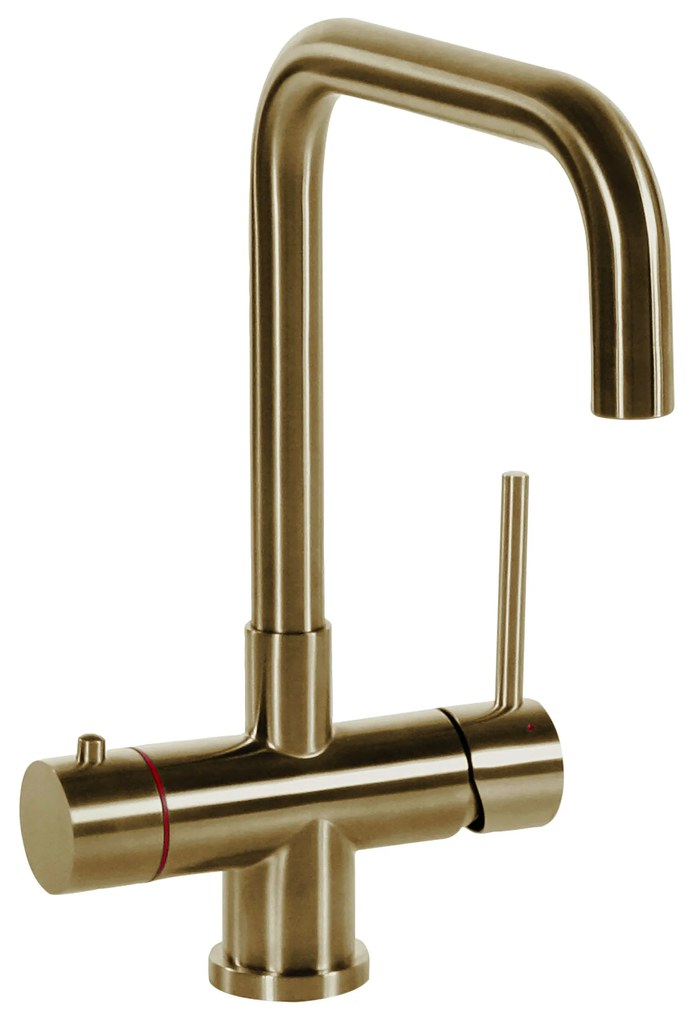 Selsiuz Inox kokend water kraan met titanium combi extra boiler en U-uitloopkraan gold