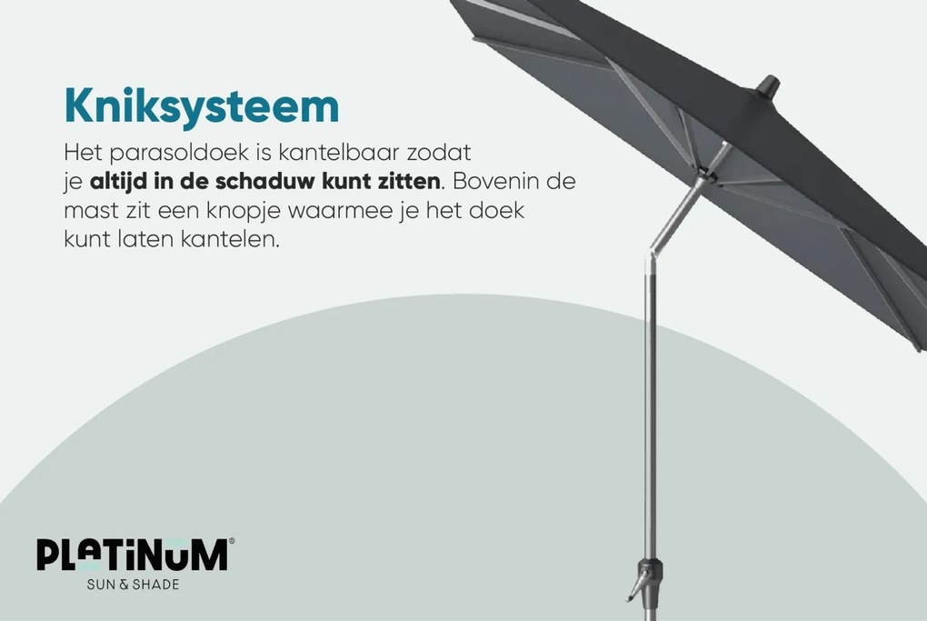Platinum Riva stokparasol 3 m. rond - Light Grey met voet en hoes