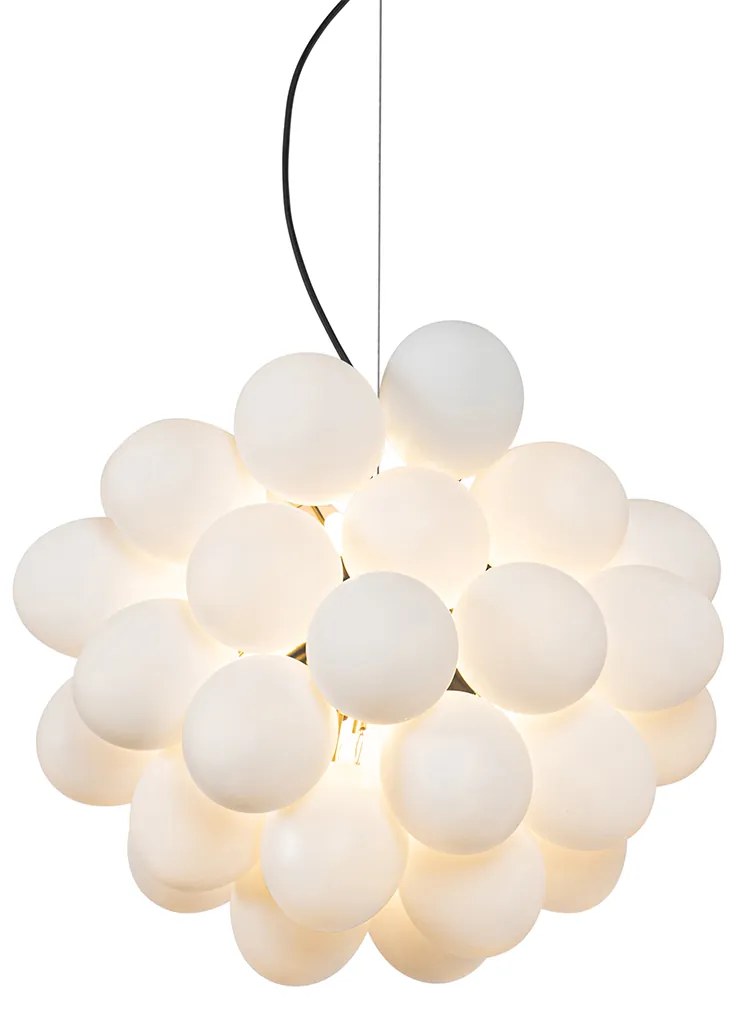 Art deco hanglamp zwart met opaal glas 8-lichts rond - Uvas