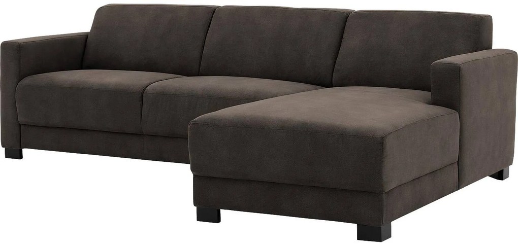 Goossens  My Style donkerbruin, microvezel, 2,5-zits, stijlvol landelijk met chaise longue rechts
