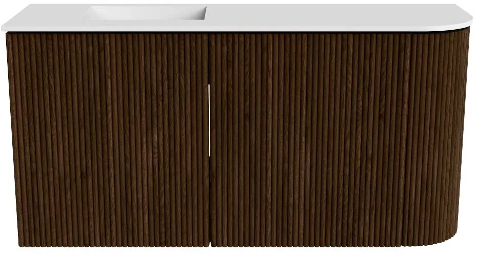 Mondiaz Joya 80cm toiletmeubel ronding rechts walnut met wastafel faye links 1 kraangat talc