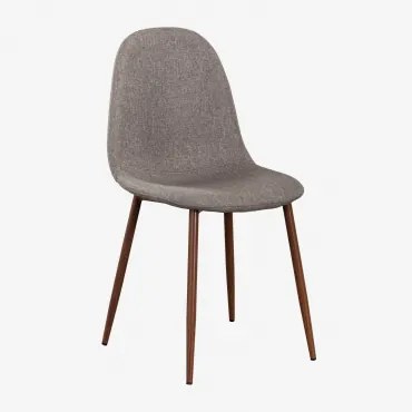 Set Van 4 Glamm Eetkamerstoelen Donker Hout & Linnen Grijs – Taupe & Linnen - Sklum