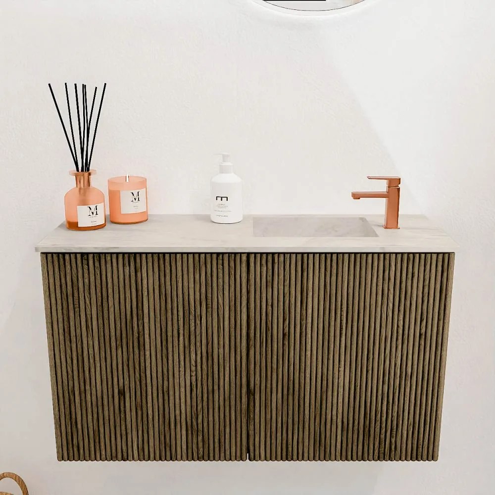 Mondiaz Joya DLux 70cm toiletmeubel dusk met wastafel faye rechts 1 kraangat ostra