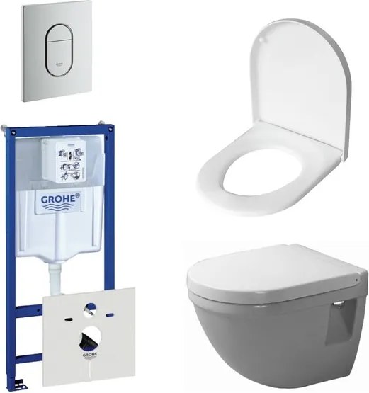 Duravit Starck 3 Compact toiletset bestaande uit inbouwreservoir, diepspoel compact wandcloset met softclose toiletzitting en bedieningsplaat verticaal mat chroom 0729205/0314161/0290272/0729241