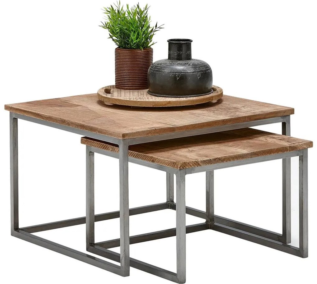 Goossens Salontafel Kay vierkant, hout mango bruin, urban industrieel, 65 x 42 x 65 cm