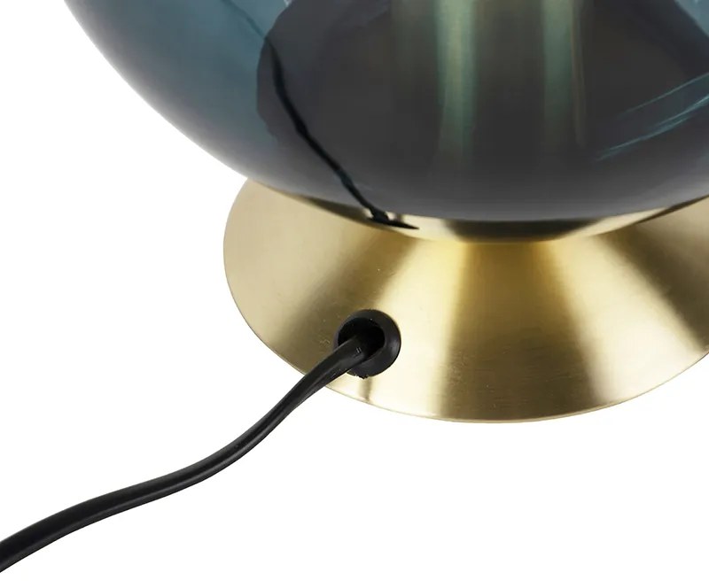 Art deco tafellamp messing met oceaanblauw glas - Pallon