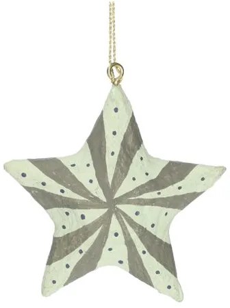 Kersthanger ster, katoen maché, groen, 7,5 cm