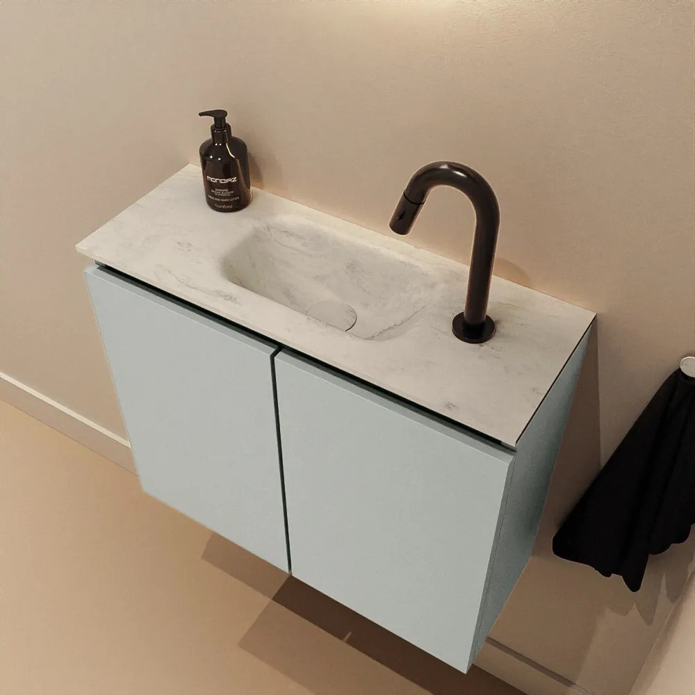 Mondiaz Ture DLux toiletmeubel 60cm greey met wastafel opalo midden met kraangat