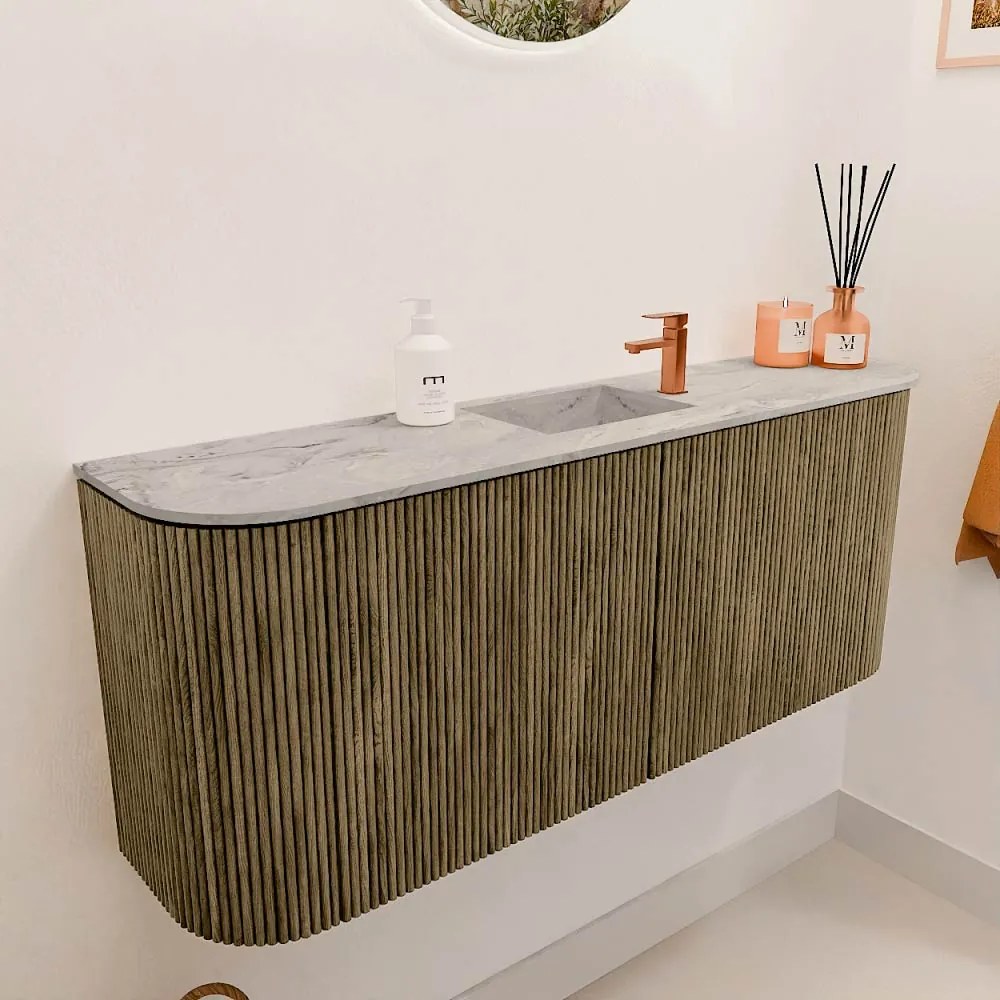 Mondiaz Joya DLux 105cm toiletmeubel ronding links/rechts dusk met wastafel faye midden 1 kraangat glace
