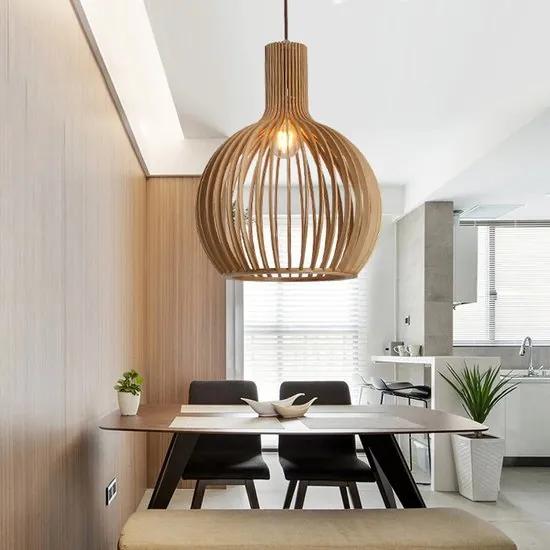 Lille Houten Design Hanglamp, E27 Fitting, â45x54cm, Half Wit