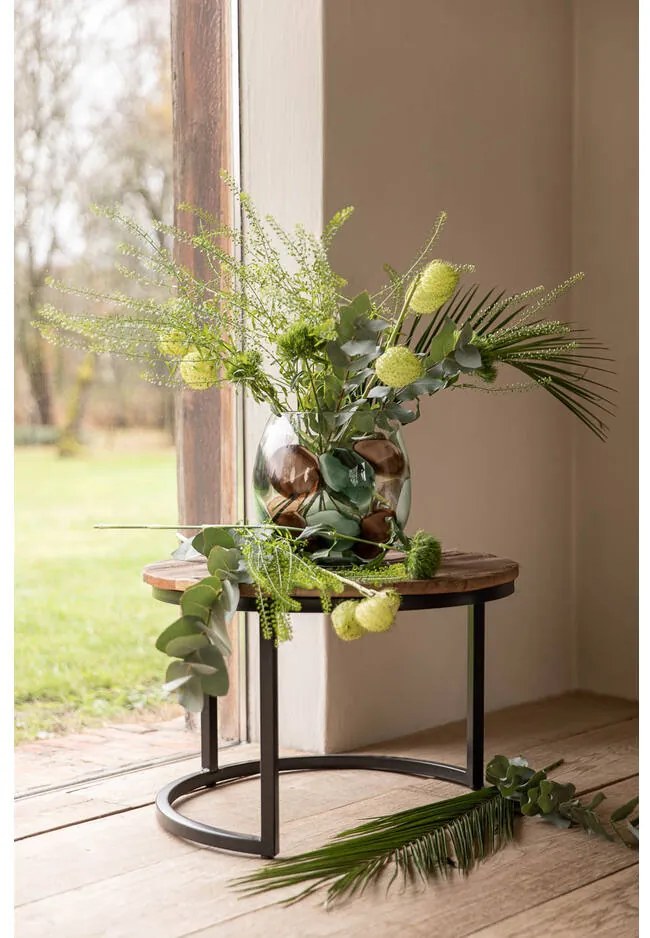 Goossens Eco Salontafel Otik rond, hout teak onbewerkt, urban industrieel, 77 x 47 x 77 cm