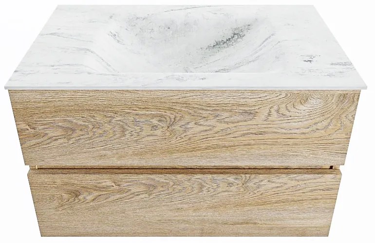 Mondiaz Vica DLux badmeubel 80cm washed oak 2 lades met wastafel opalo midden zonder kraangat