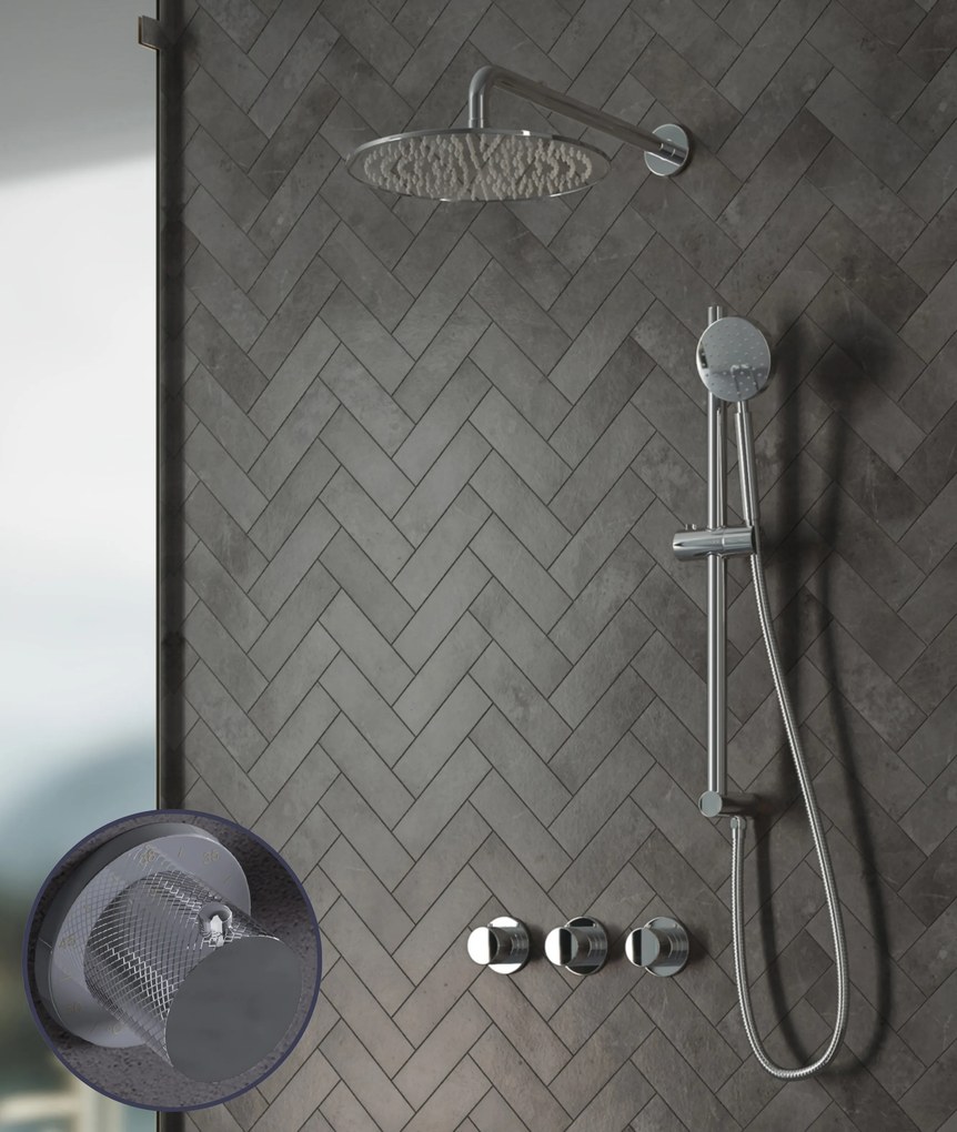 Saniclear Plus Curved inbouw regendouche met 20cm hoofddouche, muurarm en glijstang chroom