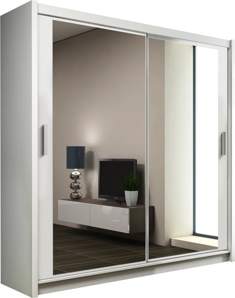 Kledingkast Honolulu 134, Wit, 215x160x61cm, 128 kg, Kledingkast deuren: Schuivend, Aantal planken: 4, Aantal planken: 4