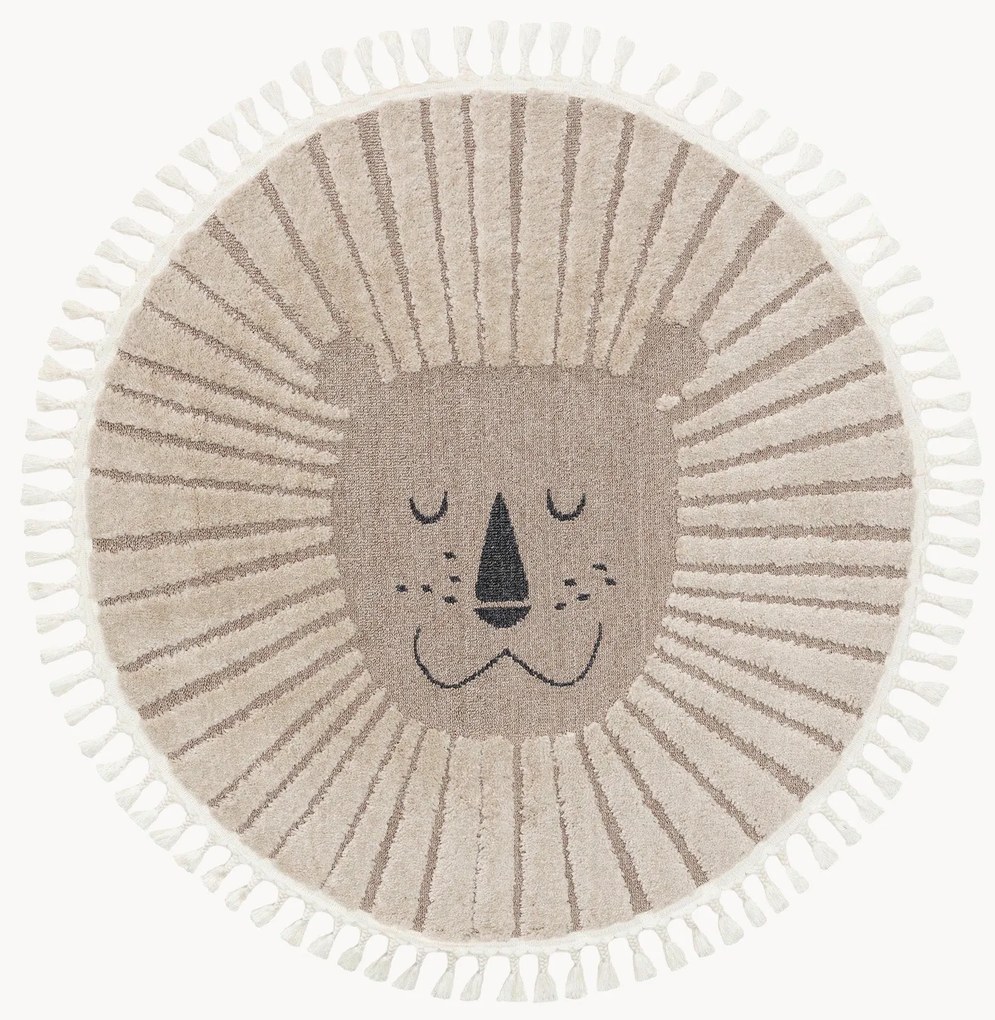 Rond kindervloerkleed Momo met kwastjes en hoog-laag effect