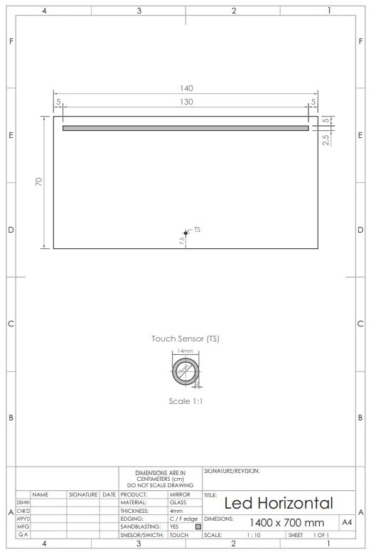 Gliss Design Horizontal spiegel met LED-verlichting en verwarming 140x70cm