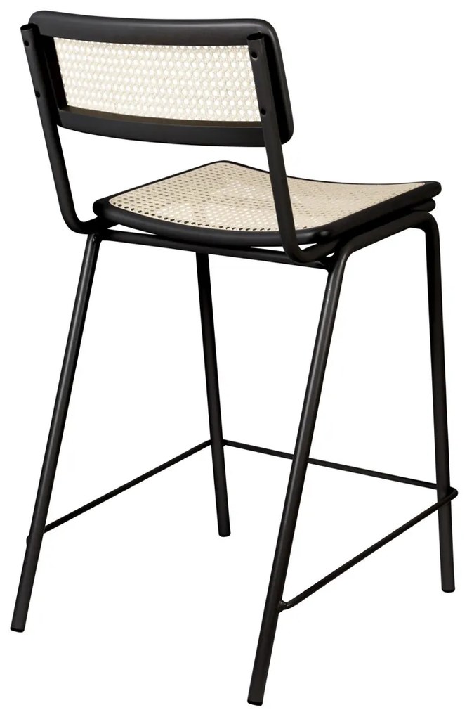 Zuiver Jort Lage Retro Barkruk Met Rotan Zwart