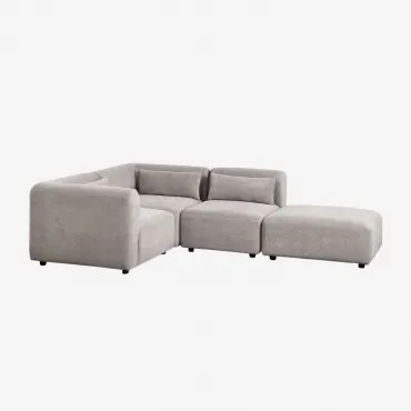 3-delige Modulaire Hoekbank Met Poef Fogler Corduroy Licht Taupegrijs - Sklum