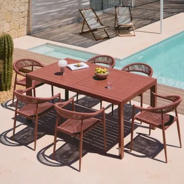 Set Van 180-240x100 Cm Rechthoekige Uitschuifbare Tafel In Starmi Aluminium En 6 Amatria Tuinstoelen In Aluminium En Synthetisch Rode Dakpan - Sklum