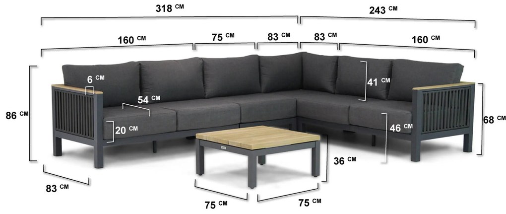 Hoek loungeset 6 personen Aluminium/Rope Grijs Santika Furniture Santika Shadow