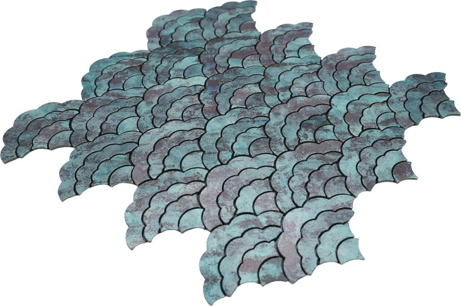 Zelfklevende Mozaïektegels Metaal | Waaier Patina Koper | 26,8×28,1 cm | Keuken, Bad & WC