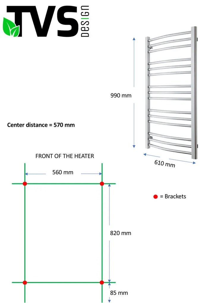 TVS Design Nemo handdoekradiator chroom 288W 99x61cm