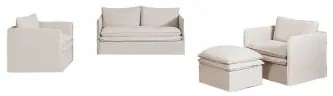 Woonkamerset Met Een 2-zitsbank, 2 Fauteuils En Een Poef In Linnen En Katoen Grace Stof Beige - Sklum