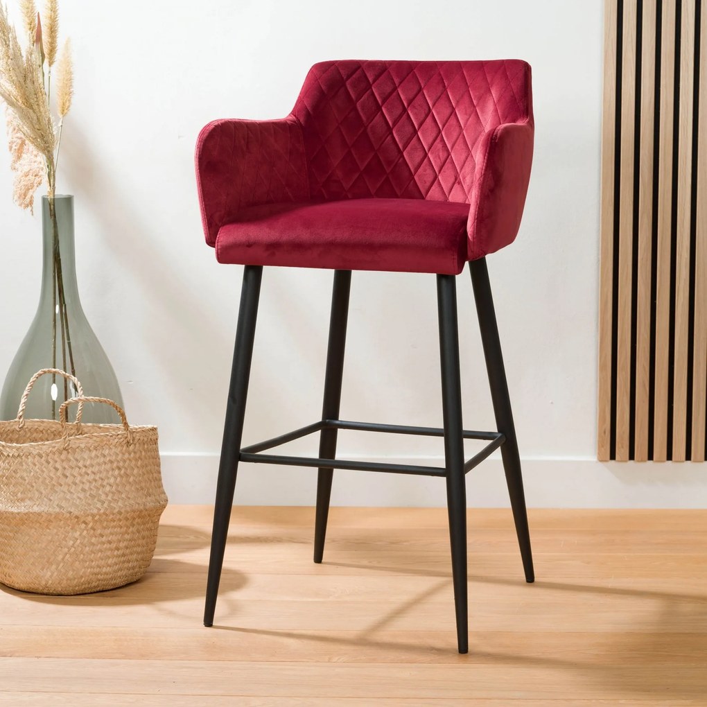 House of Rebels Barkruk - Beau - 65cm - Velvet - Bordeaux Rood - House of Rebels