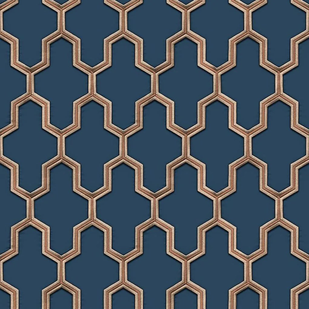 DUTCH WALLCOVERINGS Behang Geometric blauw en goudkleurig