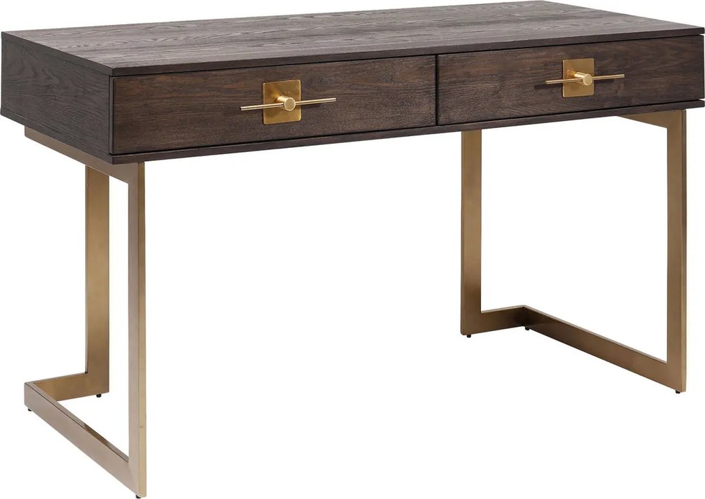 Bureau Donker Hout Met Messing - 138 X 60cm.