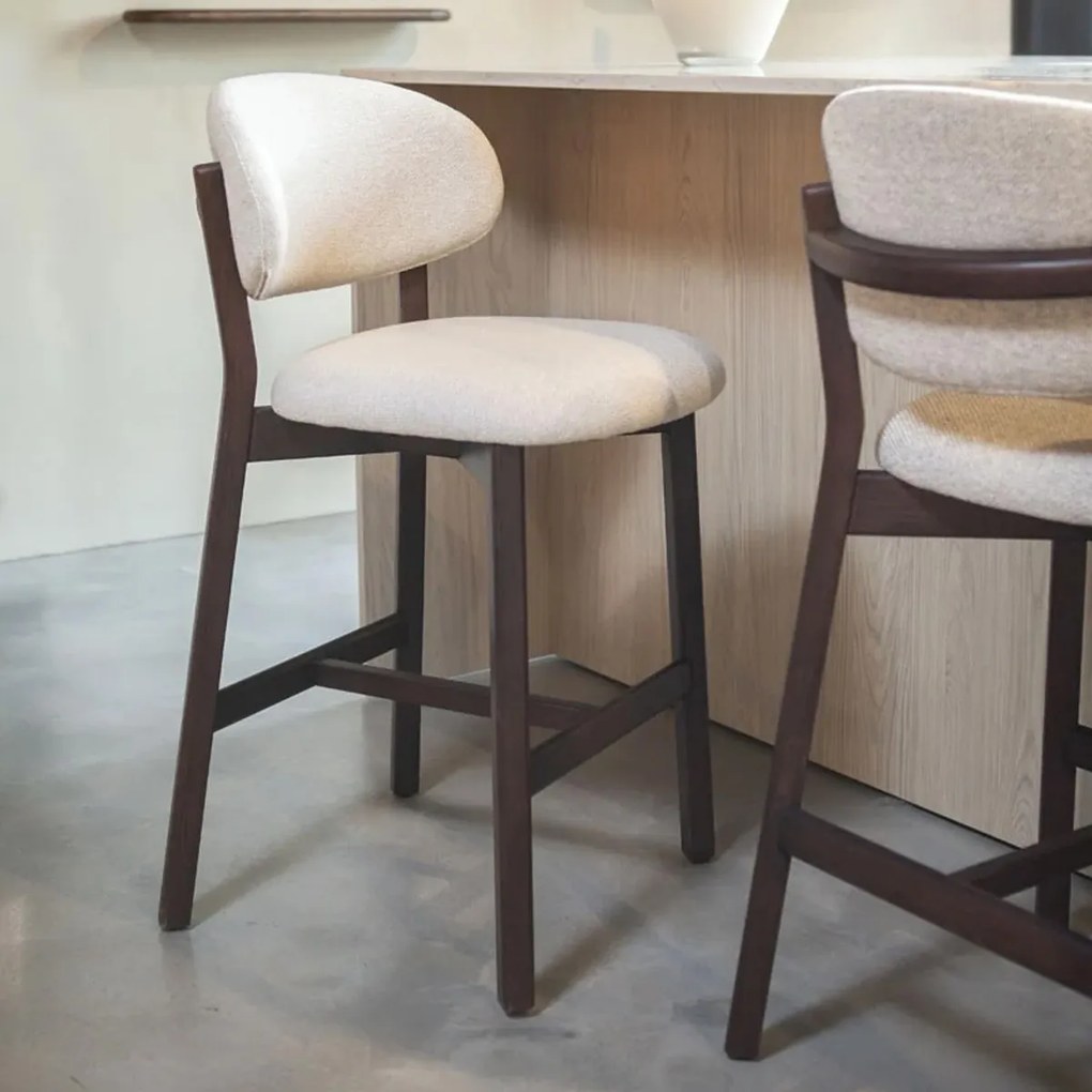 Luxe Barstoel Walnoot En Beige Stof