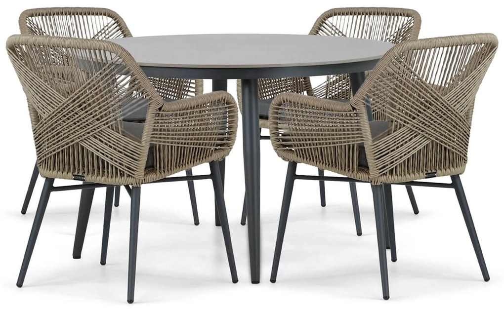 Tuinset Ronde Tuintafel 4 personen 120 cm Aluminium/wicker Taupe Lifestyle Garden Furniture Advance/Vienna