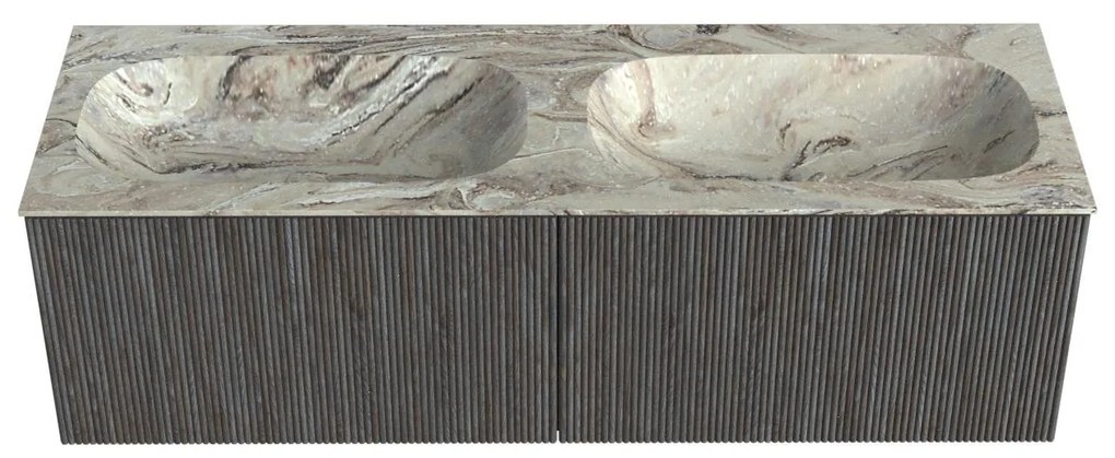 Mondiaz Kurve-dlux 140cm badmeubel shadow met 2 lades en wastafel stor small dubbel zonder kraangat glace