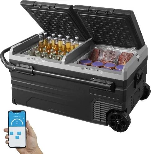 VEVOR Autokoelkast, 12-volt autokoelkast, draagbare 95-liter dual-zone vriezer met wielen en handvat, -20°C tot 20°C, 12/24V DC en 100-240V AC, compressor koeler voor buitengebruik, kamperen