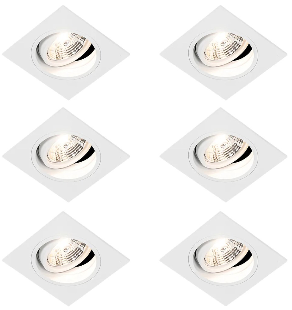 Set van 6 Vierkante inbouwspot wit verstelbaar - Chuck 70 GU10 Binnenverlichting Lamp