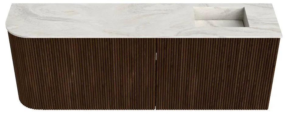 Mondiaz Joya DLux 110cm toiletmeubel ronding links walnut met wastafel faye rechts zonder kraangat ostra