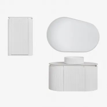 Carsone Hangend Badkamermeubelset Van Hout Wit & Wit & Redondo Cerámica Blanco Rayas Ø36 Cm Sinqua & Ovaal Led En Anticondens 100x80 Cm - Sklum