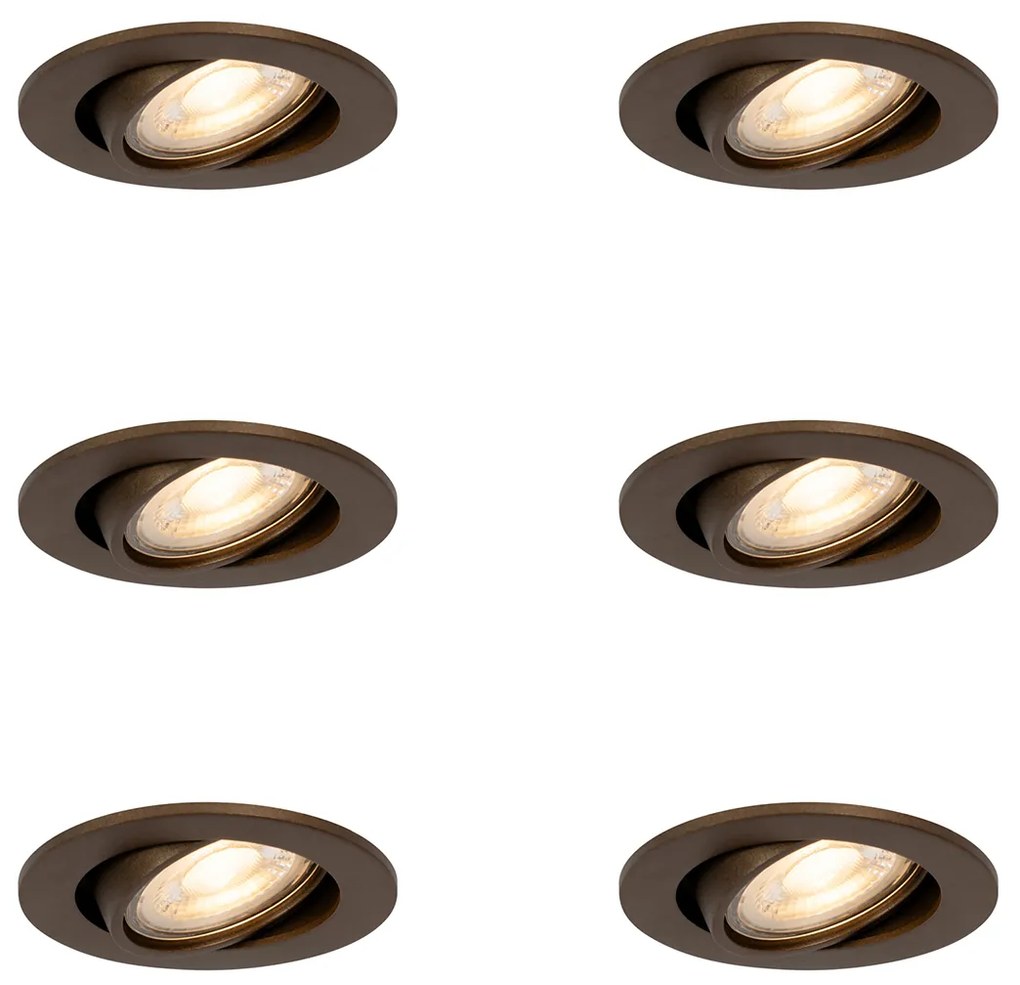 Set van 6 Moderne inbouwspots donker brons kantelbaar - Cisco Modern GU10 rond Binnenverlichting Lamp