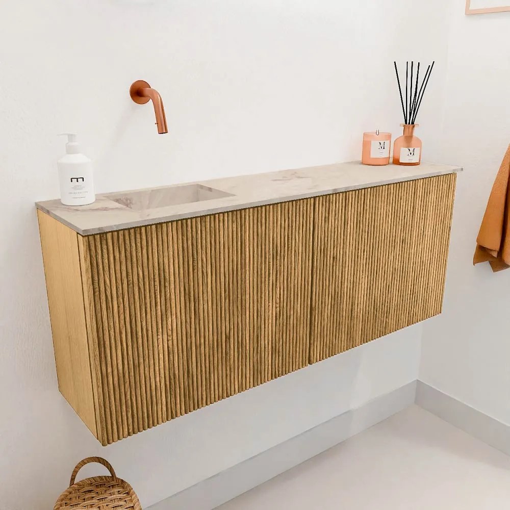 Mondiaz Joya DLux 100cm toiletmeubel oak met wastafel faye links zonder kraangat frappe