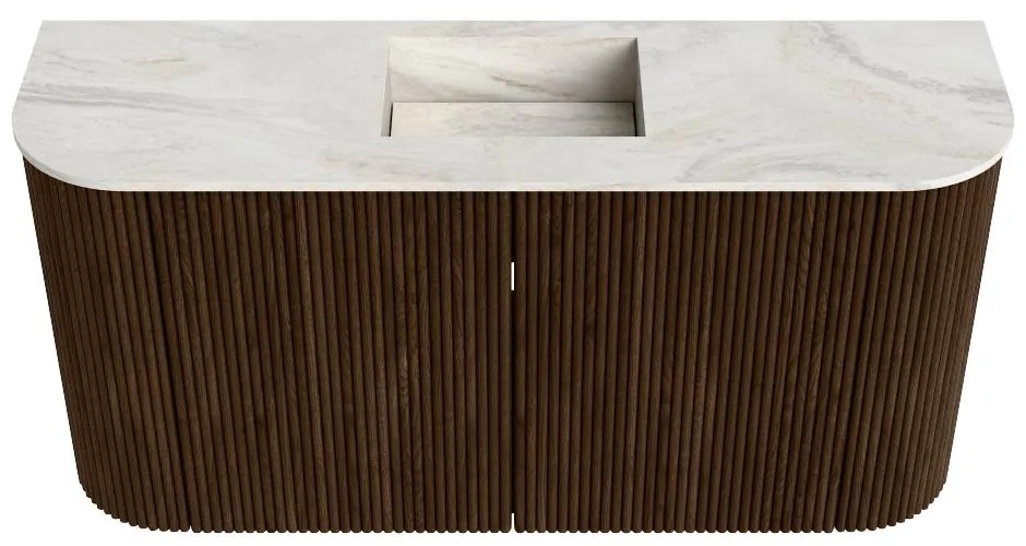 Mondiaz Joya DLux 85cm toiletmeubel ronding links/rechts walnut met wastafel faye midden zonder kraangat ostra