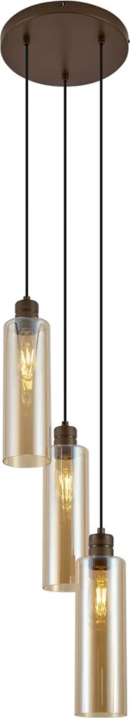 Hotel Chique hanglamp donker brons met amber glas 3-lichts - Stavelot