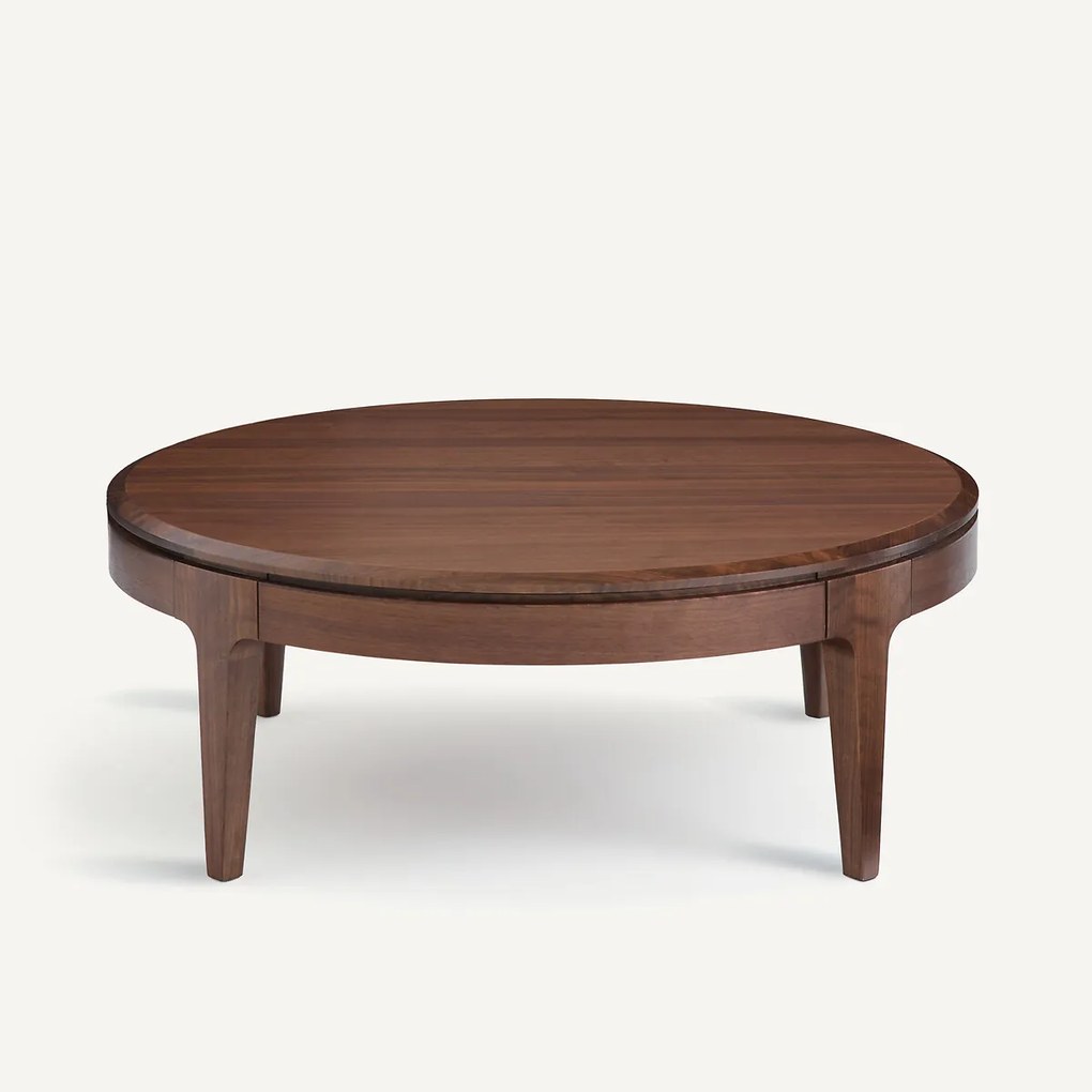 Ronde salontafel, massief notenhout en fineer, 2 lades, SANARA