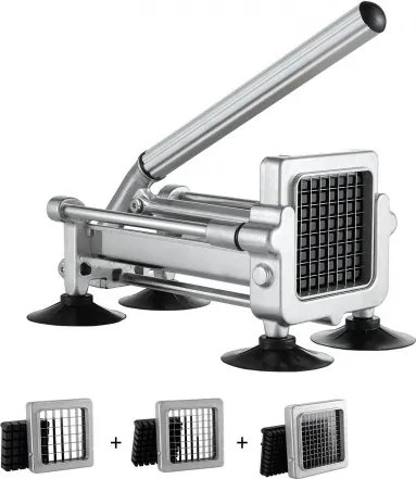 VEVOR Frietsnijder, Aardappelsnijder met roestvrijstalen messen van 1/2, 3/8 en 1/4 inch, Aardappelhakker met zuignappen en zilveren handvat, ideaal voor aardappelen, groenten, komkommers en wortelen