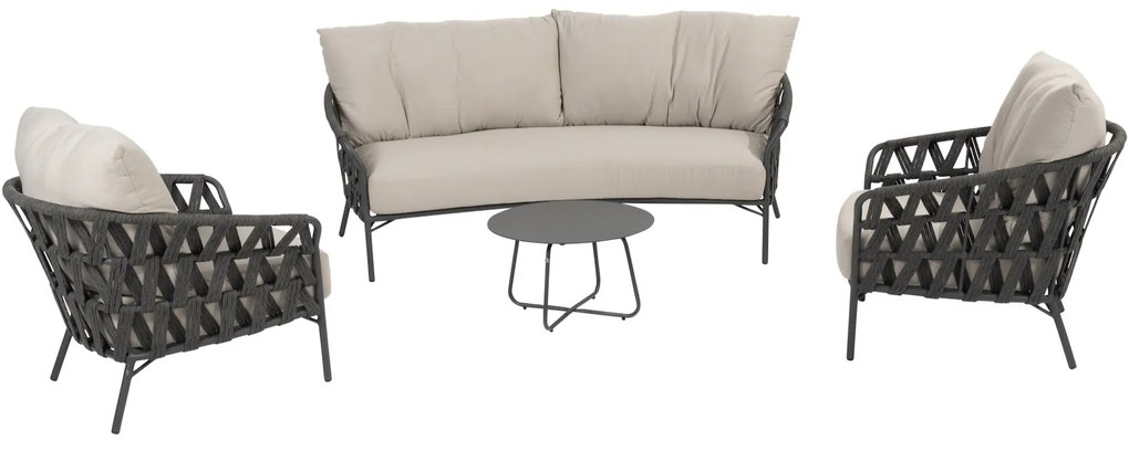 Albareto stoel bank organische loungeset 4 delig antraciet rope Taste 4SO