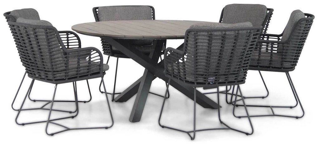 Tuinset Ronde Tuintafel 6 personen Rope Grijs 4 Seasons Outdoor Fabrice/Ancona